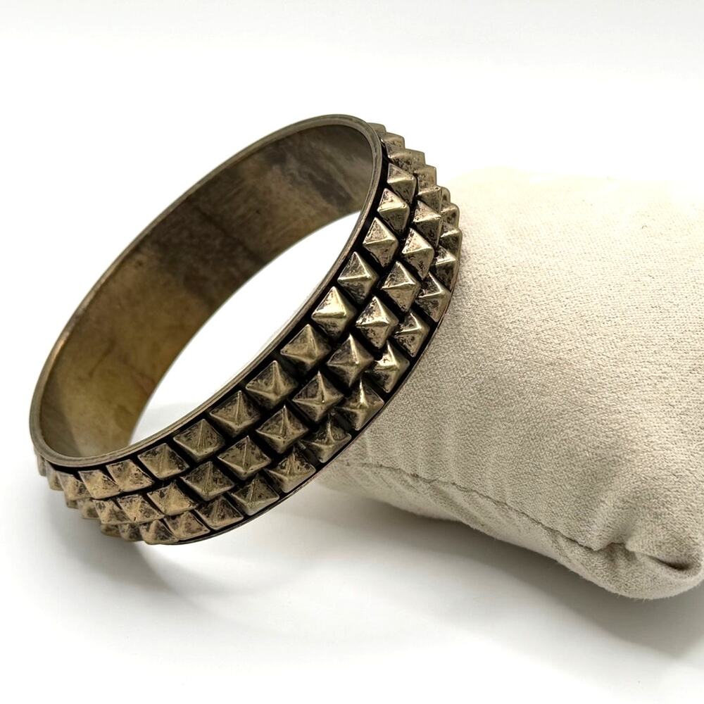 Goldtone Studded Cuff Bracelet – Pyramid Detail (Size L)
